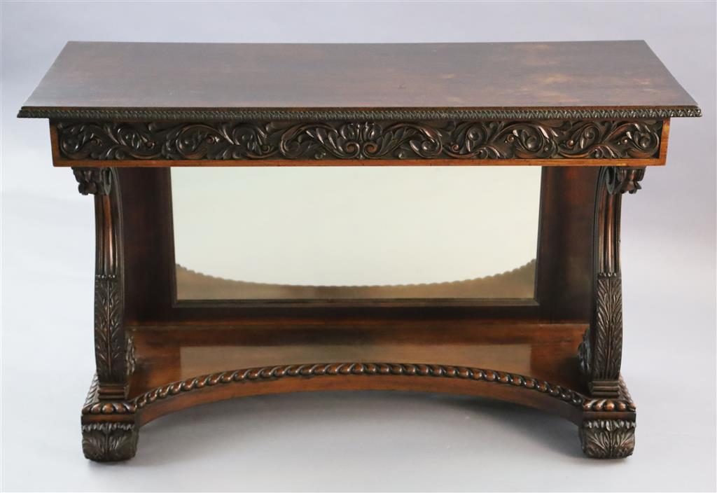 An early 19th century Anglo Indian padouk wood console table, W.4ft 2in. D.1ft 8.5in H.2ft 7.5in.